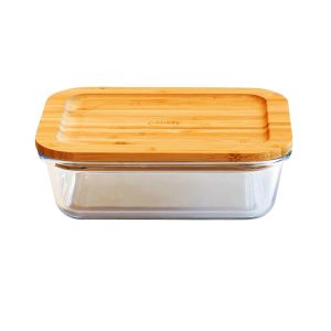Pebbly Rectangular Food Storage Container with Bamboo Lid Transparent 17x12.5x6cm/640ml