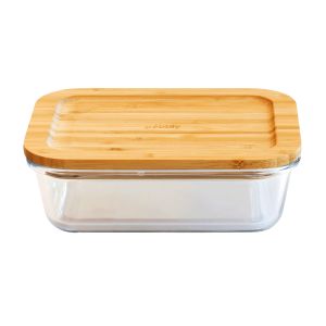 Pebbly Rectangular Food Storage Container with Bamboo Lid Transparent 20x15x6.5cm/1L