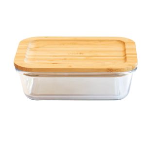 Pebbly Rectangular Food Storage Container with Bamboo Lid Transparent 22x16.5x7.5cm/1.5L