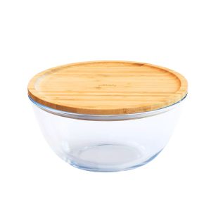 Pebbly Mixing Bowl with Bamboo Lid Transparent 19x19x11cm/1.6L