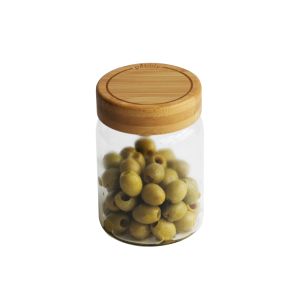 Pebbly Round Canister with Bamboo Lid Transparent 8.5x8.5x12cm/450ml