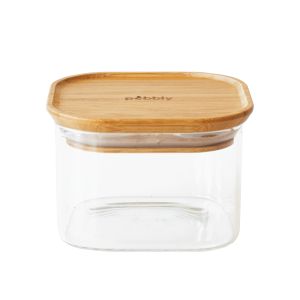 Pebbly Square Canister with Bamboo Lid Transparent 11x11x7cm/500ml