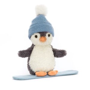 Jellycat Peanut Penguin Snowboarding Small Charcoal & Cream 18x7x15cm