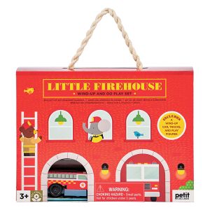 Petit Collage Firehouse Wind Up and Go Playset Red 6.2x19.3x14cm