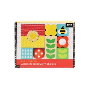Petit Collage Busy Garden Wooden Discovery Blocks Multi-Coloured 14x4.5x14cm
