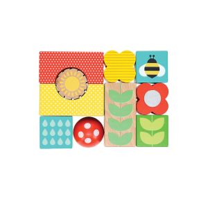 Petit Collage Busy Garden Wooden Discovery Blocks Multi-Coloured 14x4.5x14cm