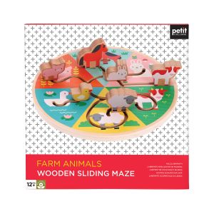 Petit Collage Farm Animals Wooden Sliding Maze Red 22x8x22cm