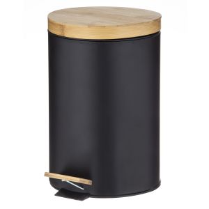 Davis & Waddell Newson Step Can with Bamboo Lid Black/Natural 25.2x25.2x38cm/12L