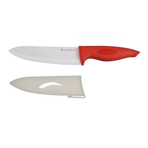 Savannah Ceramic Chefs Knife & Sheath White/Red 16cm Blade/38x5x2cm