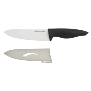 Savannah Ceramic Chefs Knife & Sheath White/Black 16cm Blade/38x5x2cm