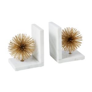 Society Home Marble and Brass Bookend Set/2 Gold/White 13x10x18cm