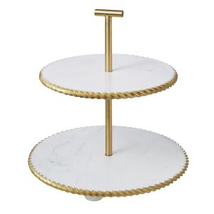 Society Home Marble 2 Tier Cake Stand with Gold Detailing White/Gold 25x31x31cm