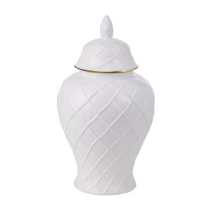 Society Home Diamond Pattern Ceramic Ginger Jar White/Gold 23x23x40cm