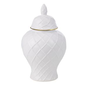 Society Home Diamond Pattern Ceramic Ginger Jar White/Gold 19x19x30cm