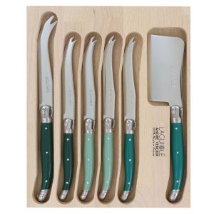 Andre Verdier Debutant Cheese Knife Set 6pce Cheese 23cm/4 Cheese 20cm/Cleaver 21cm/GB 25x20x2cm Stainless Steel/Forest/Forest Green/Sage