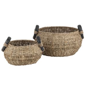 Amalfi Pali Basket Set/2 Natural/Black 40x40x25cm/30x30x20cm