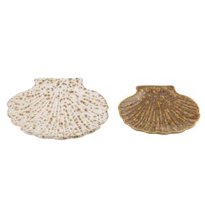 Amalfi Seashell Trinket Plate 2pcs Set White & Brown Speckle 12x11x2cm/15x14x2cm