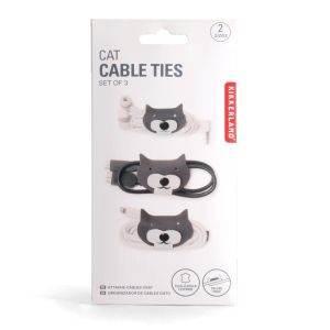 Kikkerland Cat Cable Ties Grey & White 5x5.5cm