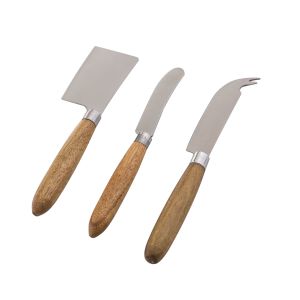 Davis & Waddell Fine Foods Cheese Knife Set 3pce Natural/Stainless Steel Cleaver 18x5x4.3x2cm/Spreader 19x20x2cm/Knife 20x3.5x2cm