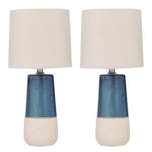 Amalfi Nash Table Lamp 2pcs Set Blue & Natural 23x23x49cm