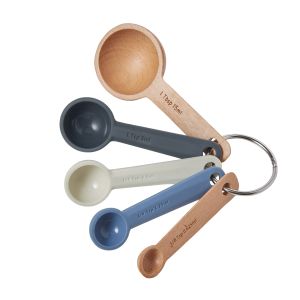 Zeal Cosy Silicone/Wood Measuring Spoon Set 5pce Cream/Charcoal/Dark Blue 0.625ml/1.25ml/2.5ml/5ml/15ml