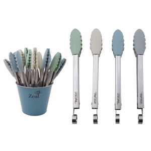Zeal Classic Silicone Tongs 4 Asst Colours 5 Green/5 Cream/5 Pale Blue/5 Grey 28x3x4cm