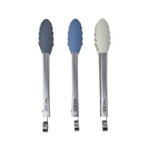 Zeal Cosy Mini Silicone Tongs 3 Asst Colours Cream/Charcoal/Dark Blue 19x2.5x3cm