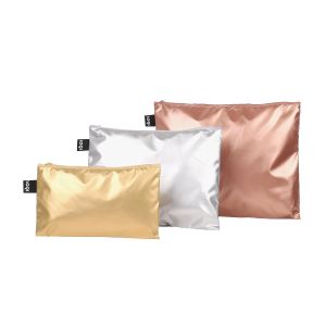 LOQI Metallic Zip Pockets 3pcs Set Metallic Assorted 32x25cm/27x20cm/23x13cm