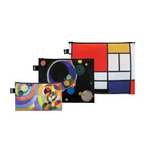 LOQI Delaunay Kandinsky Mondrian Zip Pockets Set of 3 Multi-Coloured Large 32x1x25cm Medium 27x1x20cm Small 23x1x13cm