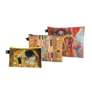 LOQI Gustav Klimt Zip Pockets Set of 3 Multi-Coloured Large 32x1x25cm Medium 27x1x20cm Small 23x1x13cm
