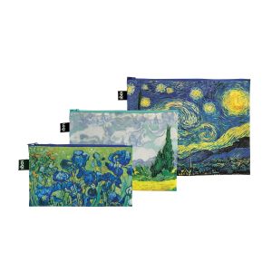 LOQI Van Gogh Zip Pockets Set of 3 Multi-Coloured Large 32x1x25cm Medium 27x1x20cm Small 23x1x13cm