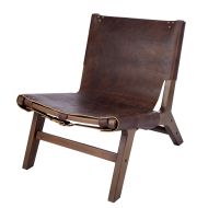 Academy Brown Leather & Wood Belt Detailed Chair Walnut/Black 60x86x76cm
