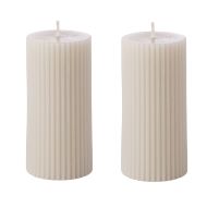 Amalfi Ribbed Pillar Candles Set of 2 Vanilla Antique White 5x5x10cm