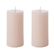 Amalfi Ribbed Pillar Candles Set of 2 Amber Resin Buff 5x5x10cm