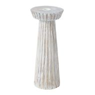 Amalfi Ribbed Wood Candle Holder White Wash 12x12x28cm