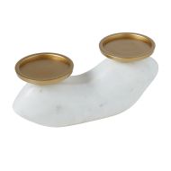 Amalfi Sculptural Dual Marble Candle Holder White/Brass 25x10x11cm