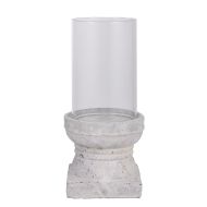 Amalfi Cara Cement With Glass Candleholder Large White & Grey 14.5x14.5x31.5cm