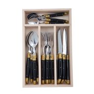 Andre Verdier Debutant Cutlery Set 24pce Stainless Steel/Black/Brass 6 Spoons 23.5cm/6 Forks 21.5cm/6 Knives 23.5cm/6 Tsp 16.5cm/GB 32x20x5cm