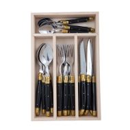 Andre Verdier Debutant Cutlery 24pcs Set Black & Brass 6 Spoons 23.5cm/6 Forks 21.5cm/6 Knives 23.5cm/6 Tsp 16.5cm