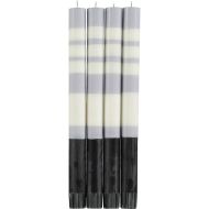 British Colour Standard Dinner Candle Striped-3 colour - Jet/Pearl/Dove (Set of 4) 2x2x24.5cm