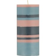 British Colour Standard Pillar Candle 15cm Striped- Old Rose/Indigo/Pompadour 7.5x7.5x15cm