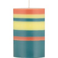 British Colour Standard Pillar Candle 10cm Striped- Jasmine/Rust/Petrol 7.5x7.5x10