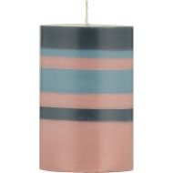 British Colour Standard Pillar Candle 10cm Striped - Old Rose/Indigo/Pompadour 7.5x7.5x10