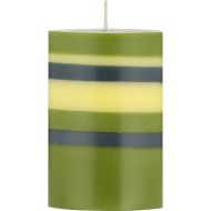 British Colour Standard Pillar Candle 10cm Striped -Olive/Indigo/Jasmine 7.5x7.5x10