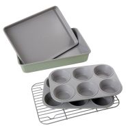 Davis & Waddell Manor Bakeware 5pcs Set Green 30x20cm Rack​/2x6 Muffin Tin/​34cm Oven Tray​/34cm Roasting Pan