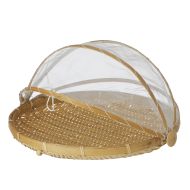 Davis & Waddell Collapsible Mesh Food Cover with Bamboo Tray Natural & White 37x37x24cm