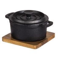 Davis & Waddell Fine Foods Cast Iron Pot with Lid & Acacia Trivet Black & Natural 18.5x14x7.6cm