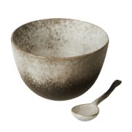 Grand Designs Dusk Stoneware Tall Bowl & Spoon 2pcs Set Cream & Brown 14.8x14.8x9.3cm