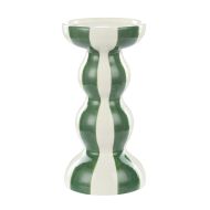 Emporium Lane Stripe Candle Holder Large Green & White 9.5x9.5x19cm