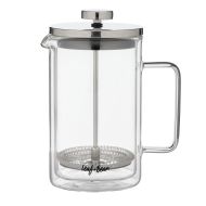 Leaf & Bean Glass Double Wall French Press 600ml Clear & Silver 14x9.5x18.8cm